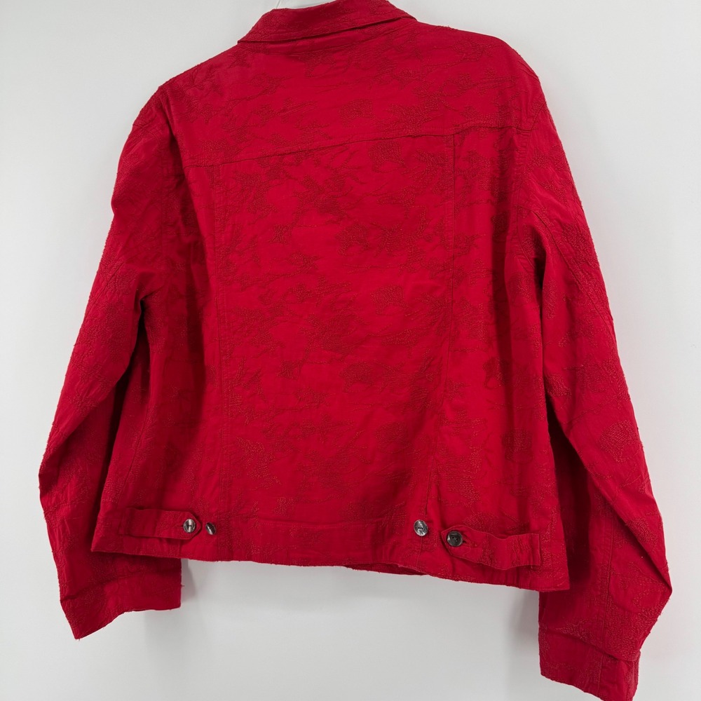 Chicos Red Embroidered Button Front Jacket Cotton… - image 3